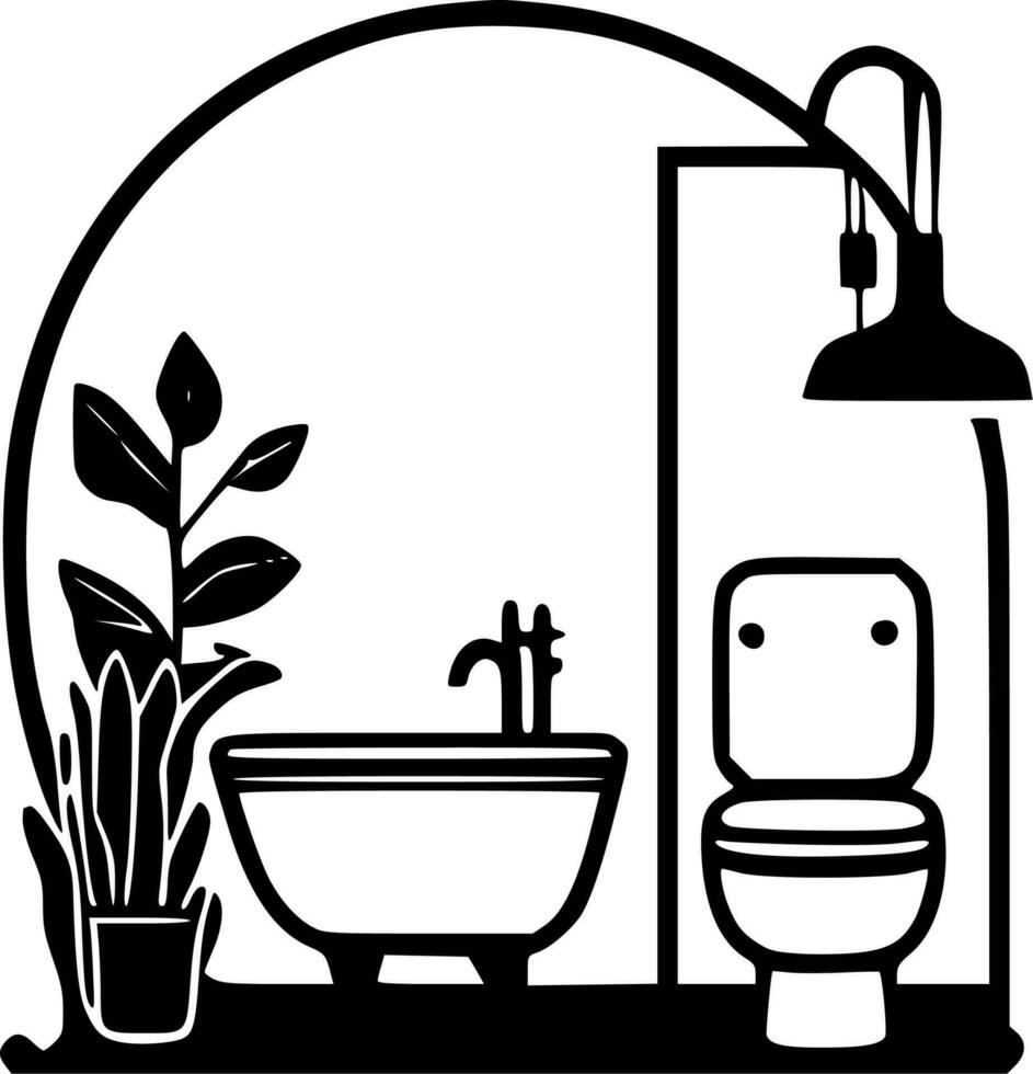 Bathroom, Black and White Vector illustration