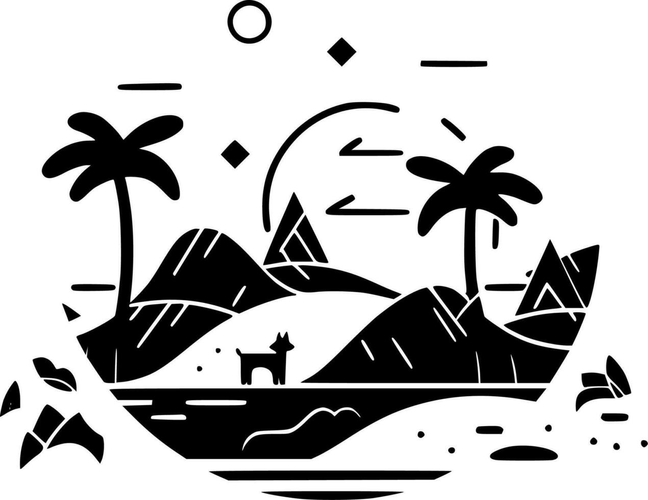 playa fondo, negro y blanco vector ilustración