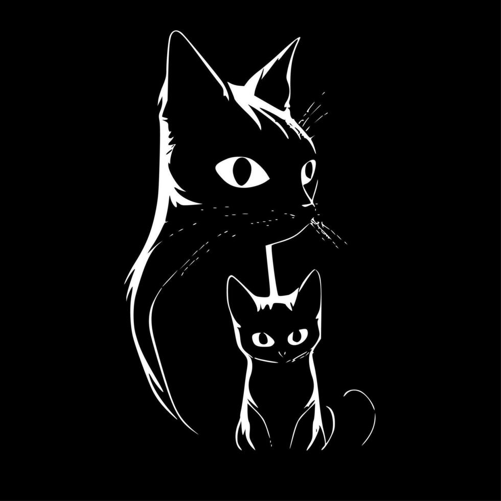 Cat Mom - Black and White Isolated Icon - Vector illustration