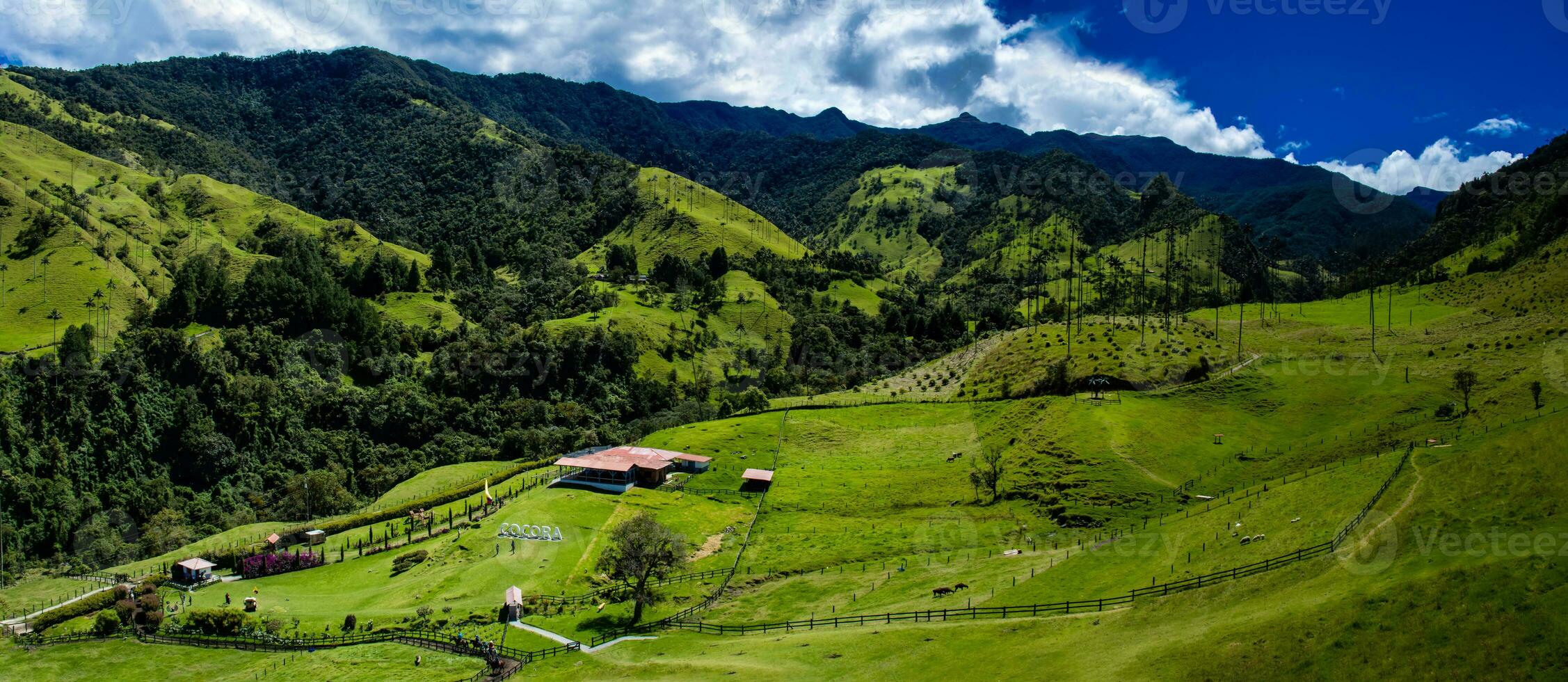 Beautiful panoramic view of the Cocora Valley at the Quindio region in Colombia photo