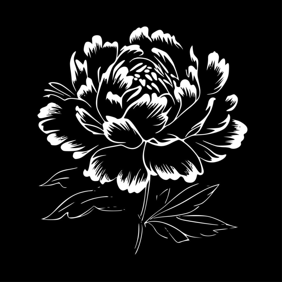 Peony - Black and White Isolated Icon - Vector illustration