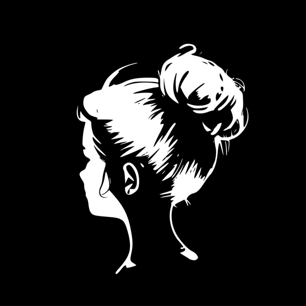 Messy Bun, Black and White Vector illustration