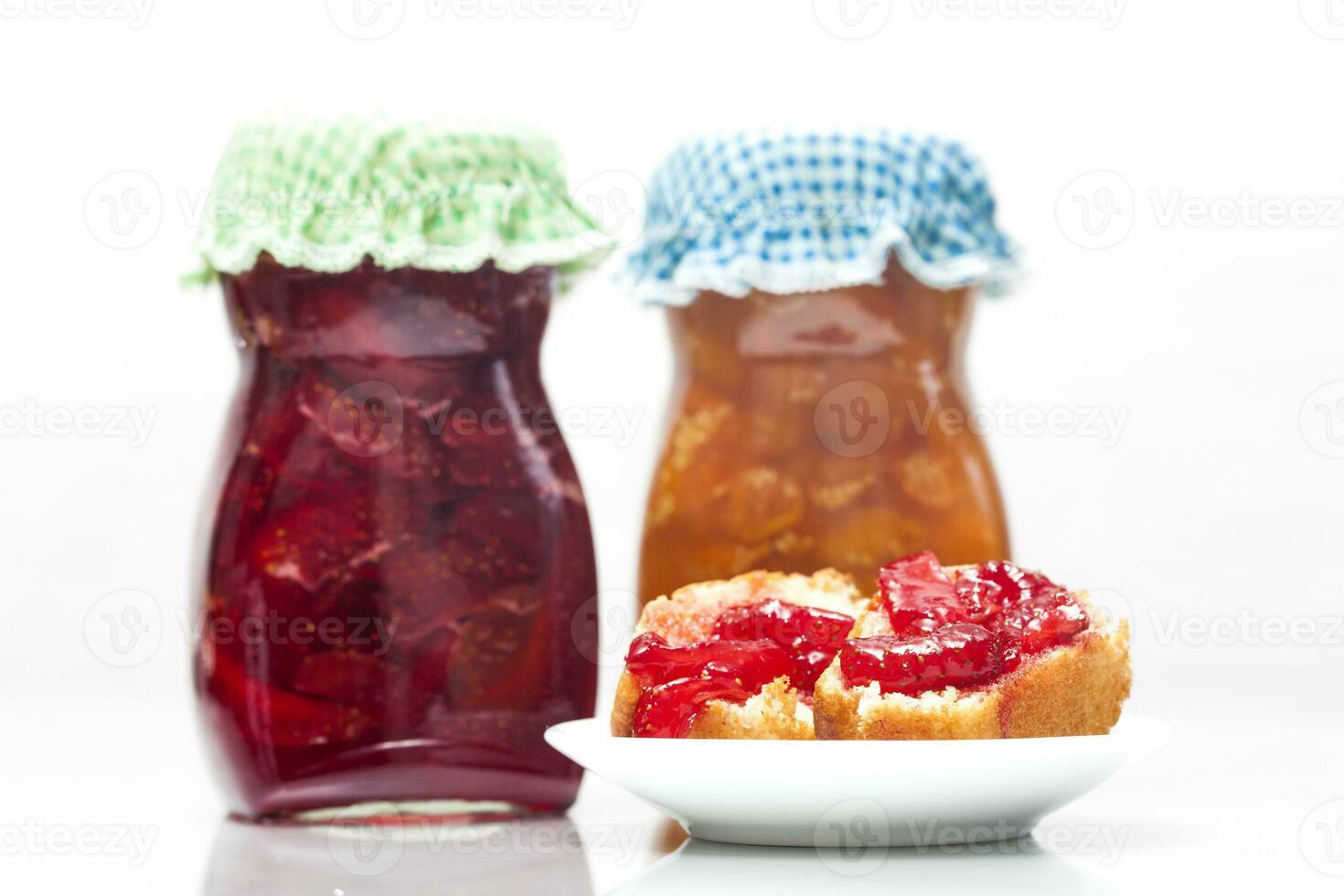 Homemade jams and bread photo