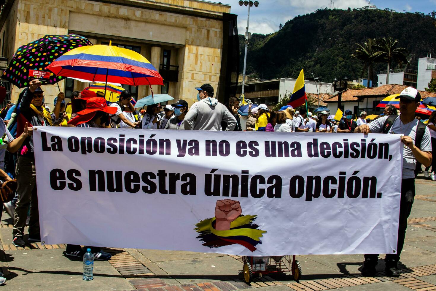 Bogota, Colombia, 2022. Peaceful protest marches in Bogota Colombia against the government of Gustavo Petro. photo