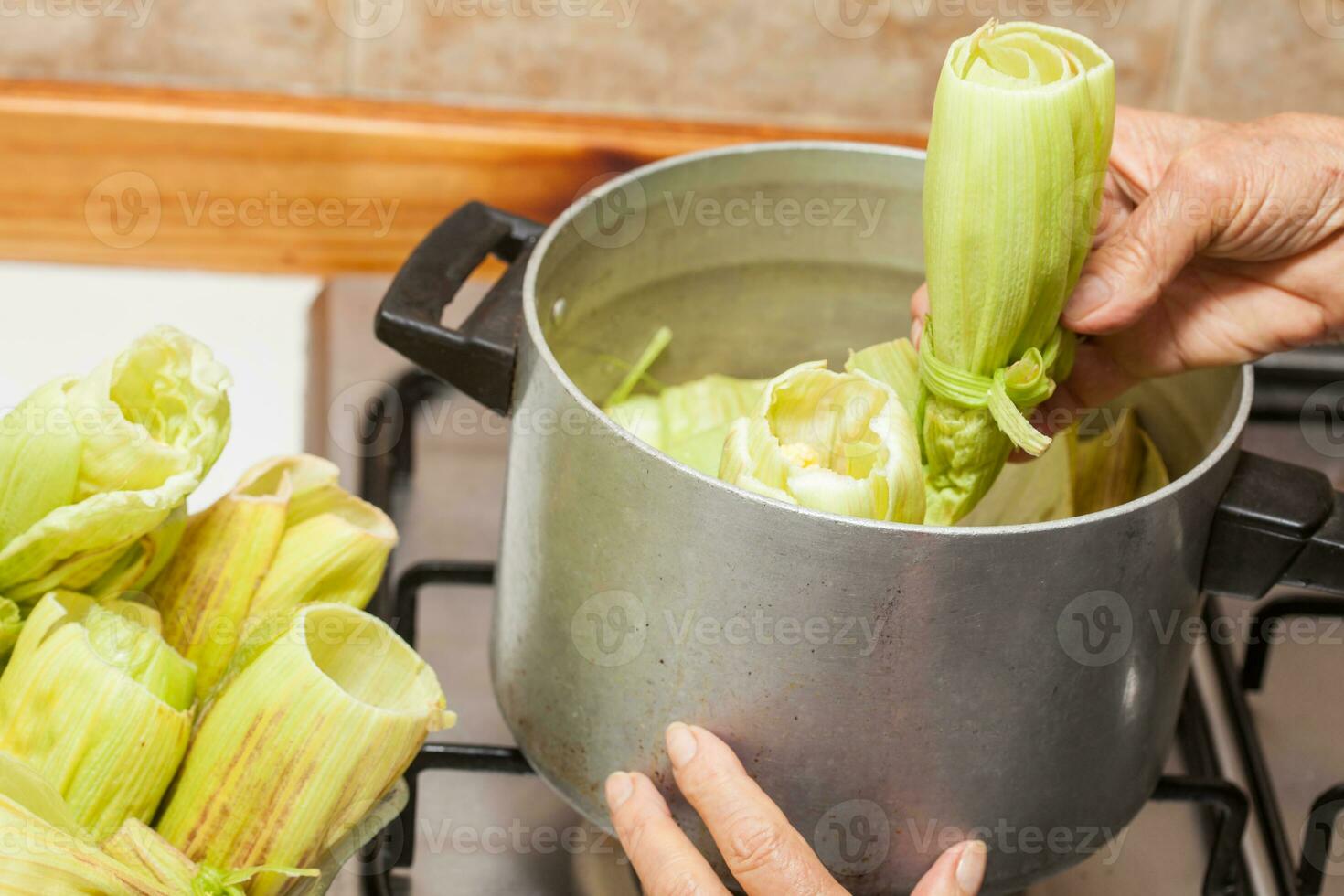 Colombian Sweet Corn Wrap Preparation photo