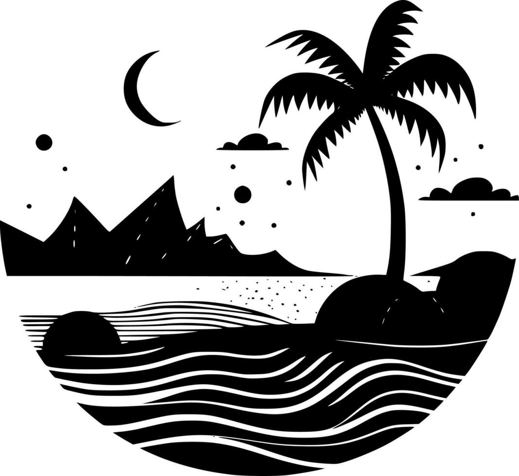 playa fondo, negro y blanco vector ilustración