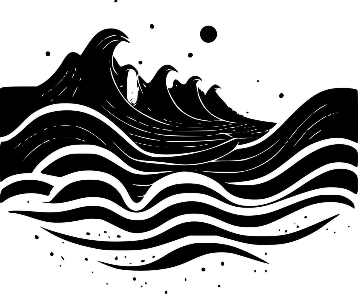 Waves - Black and White Isolated Icon - Vector illustration