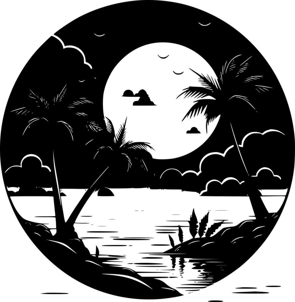 Beach Background - Black and White Isolated Icon - Vector illustration