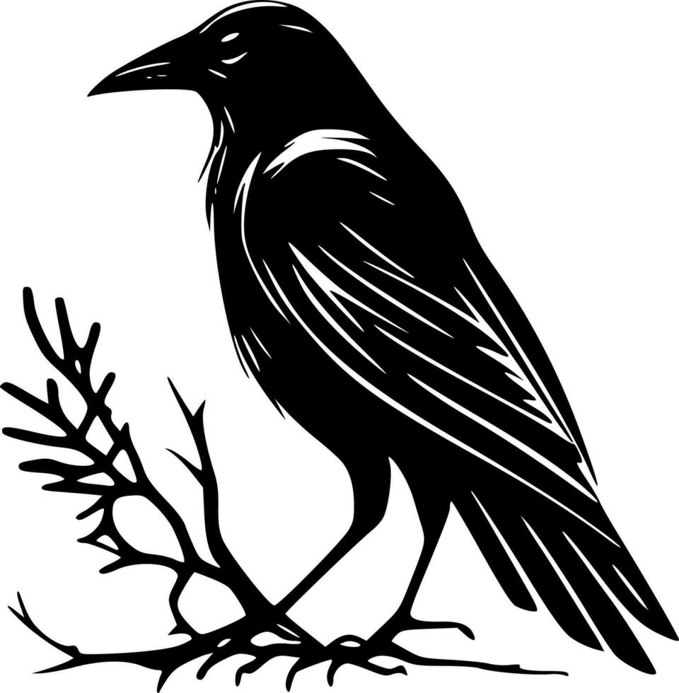 Crow, Black and White Vector illustration