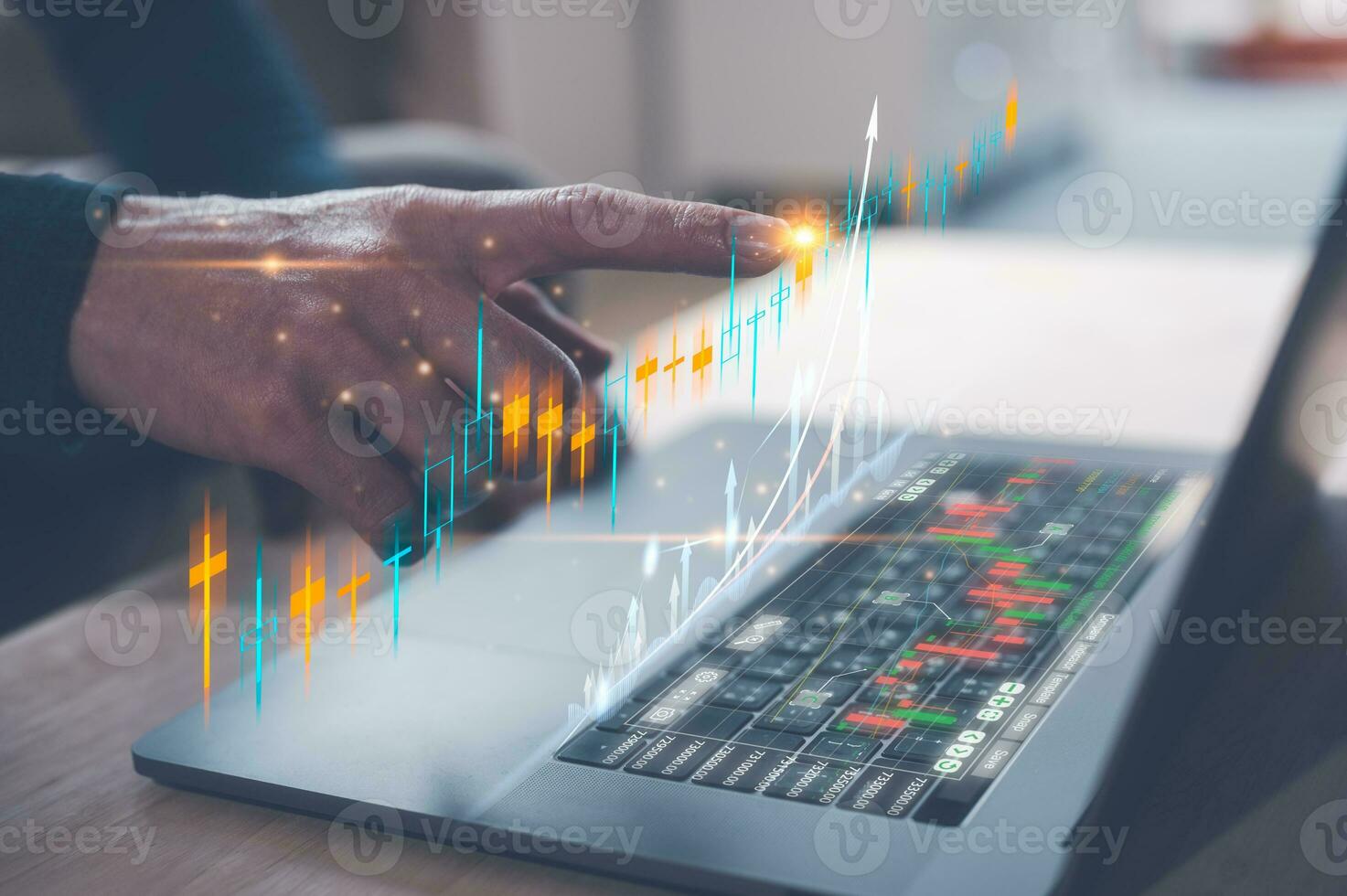 financial investment concept, businessman working on computer tablet  with virtual trading graph in concept of investment business growth and marketing photo