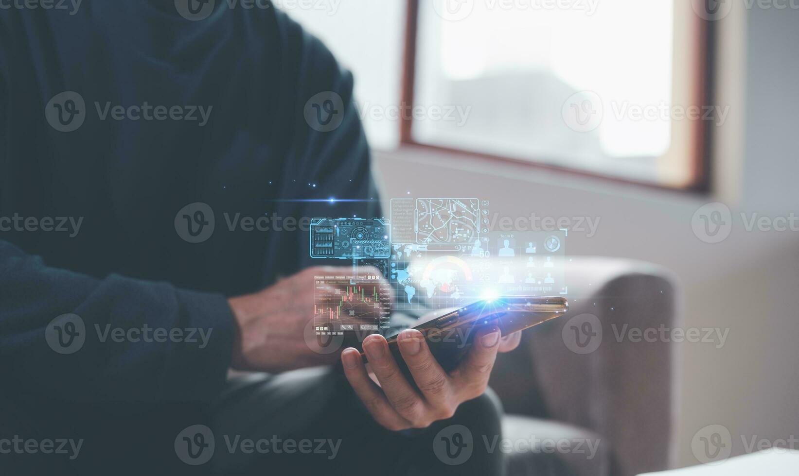 data analysis concept, businessman using smartphone analysing on diagram project management , trading graph, big data, business strategy and plans photo