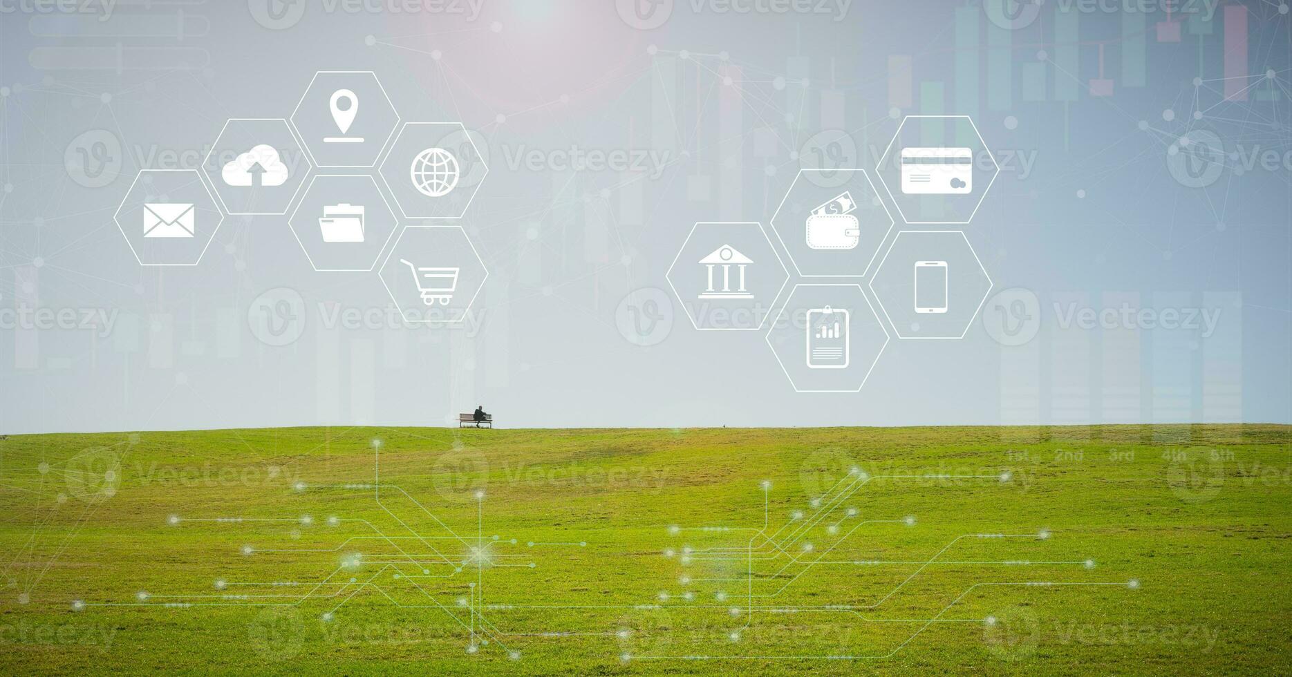 social media platform internet network concept, man using smartphone sending receiving social media connection icon love heart contact message thumb up on online network photo