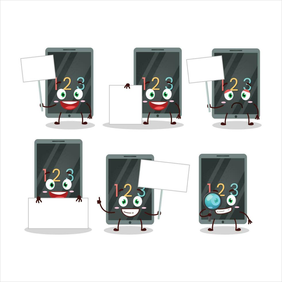 Numeric on tablet cartoon character bring information board vector