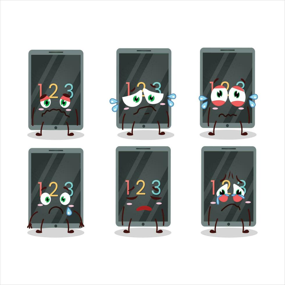 Numeric on tablet cartoon character with sad expression vector