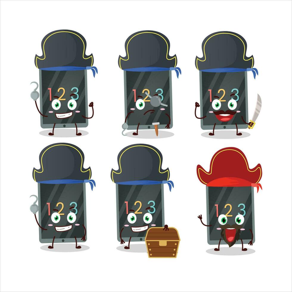 Cartoon character of numeric on tablet with various pirates emoticons vector