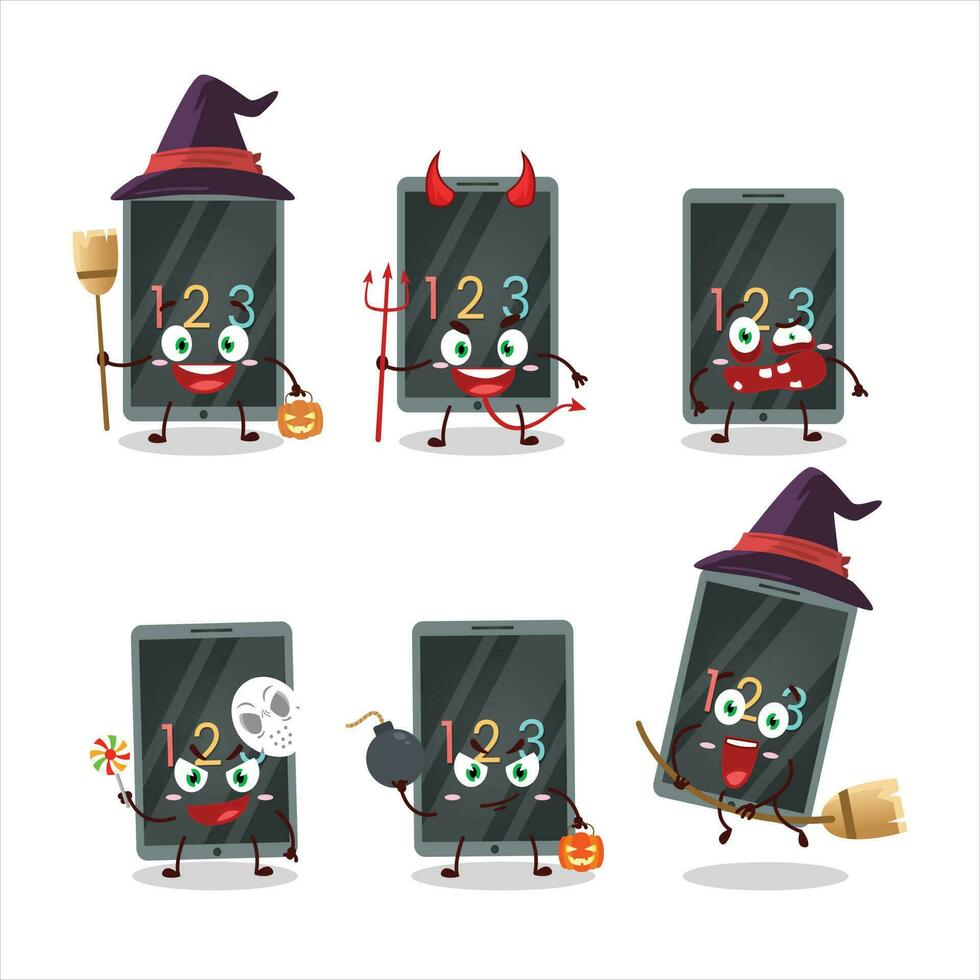 Halloween expression emoticons with cartoon character of numeric on tablet vector