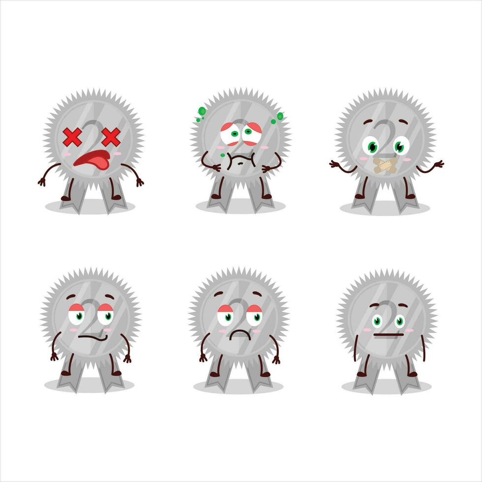 Silver medals ribbon cartoon character with nope expression vector