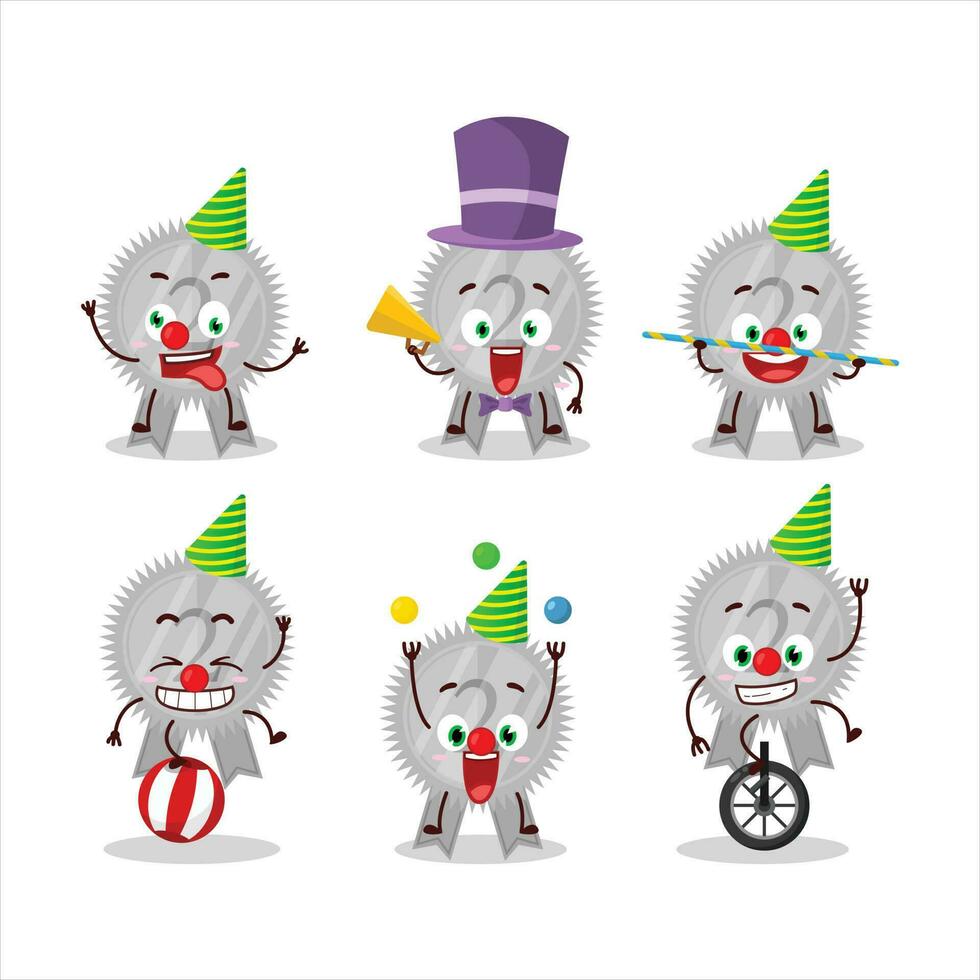 Cartoon character of silver medals ribbon with various circus shows vector