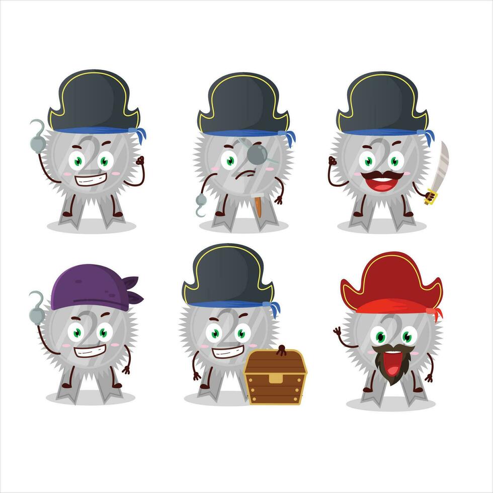 Cartoon character of Silver medals ribbon with various pirates emoticons vector