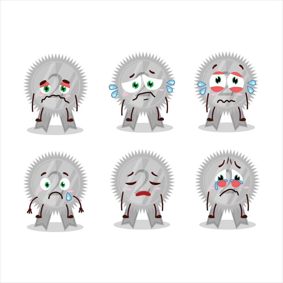 Silver medals ribbon cartoon character with sad expression vector