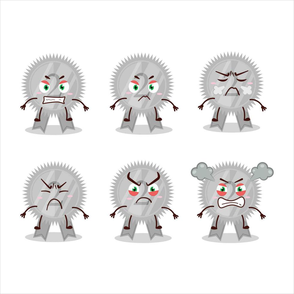 Silver medals ribbon cartoon character with various angry expressions vector