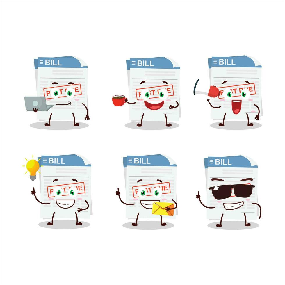 Bill paper cartoon character with various types of business emoticons vector
