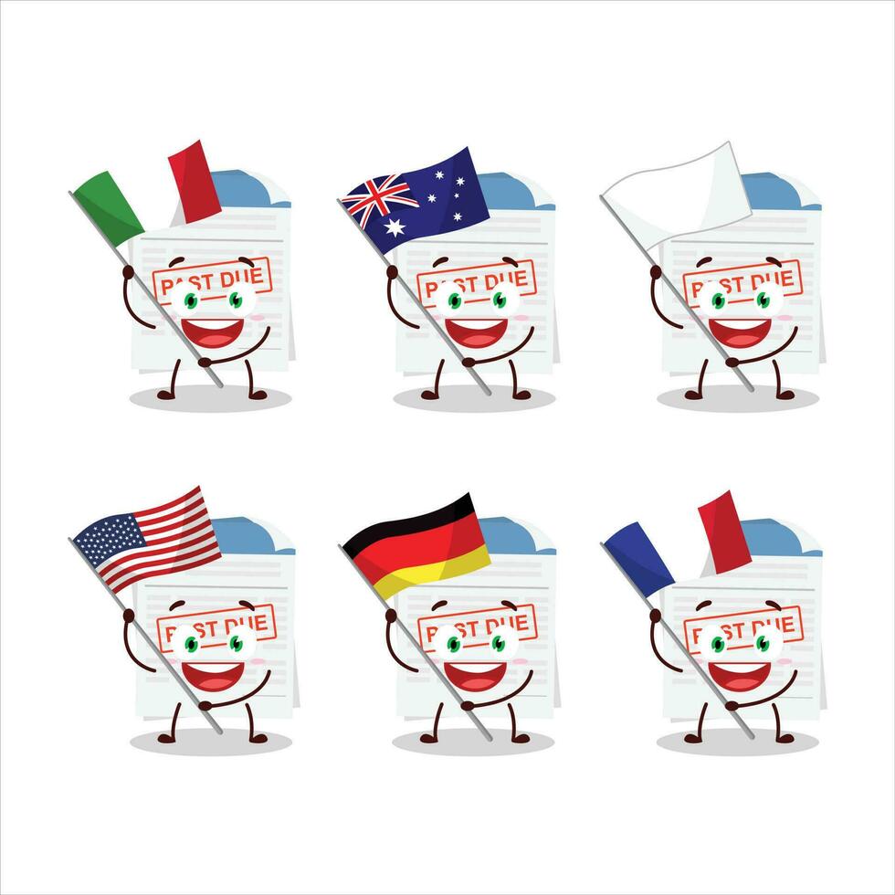 Bill paper cartoon character bring the flags of various countries vector