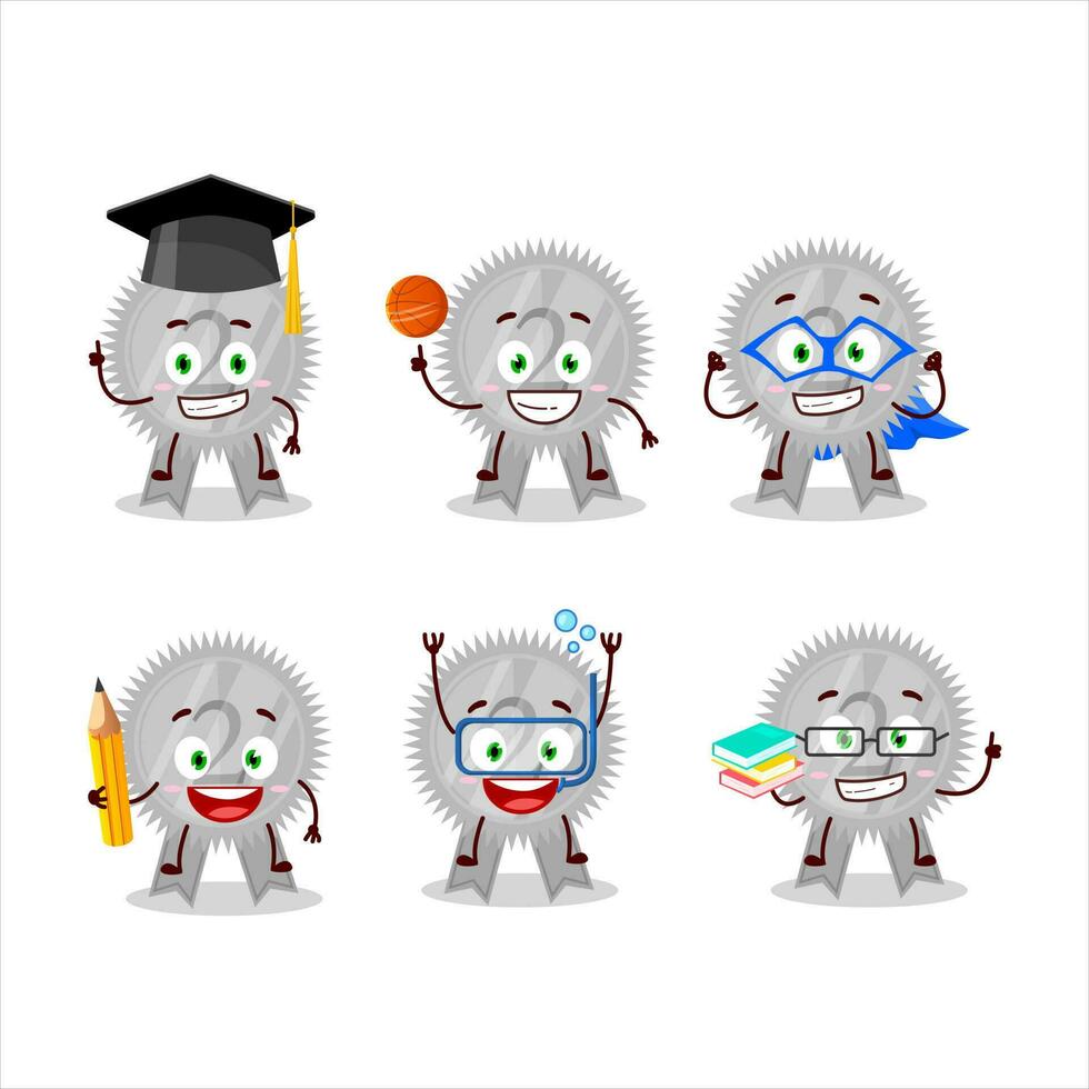 School student of silver medals ribbon cartoon character with various expressions vector