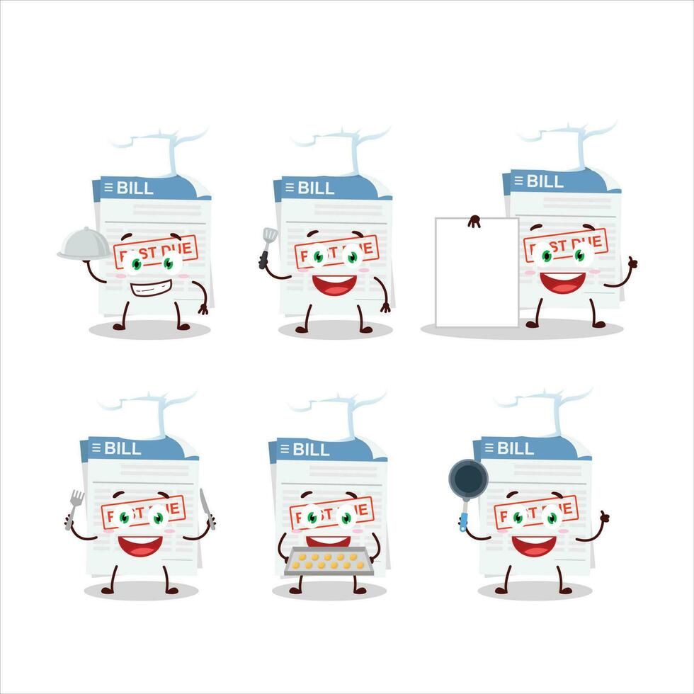 Cartoon character of bill paper with various chef emoticons vector