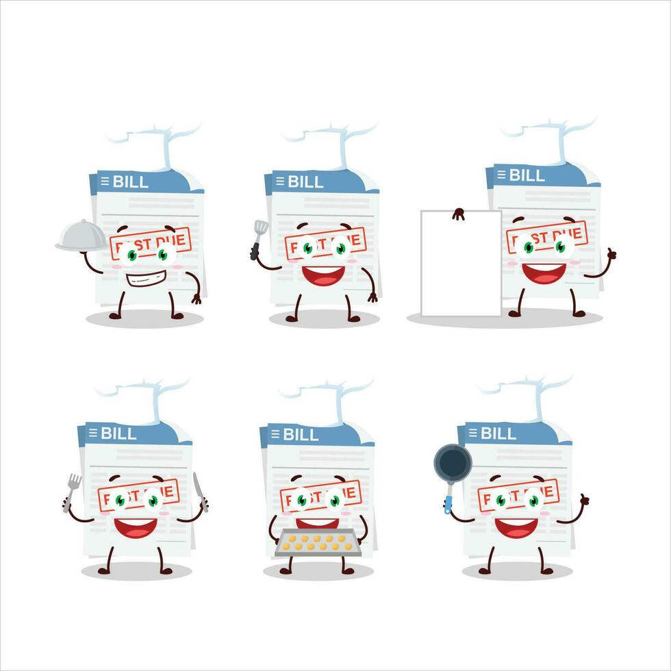 Cartoon character of bill paper with various chef emoticons vector