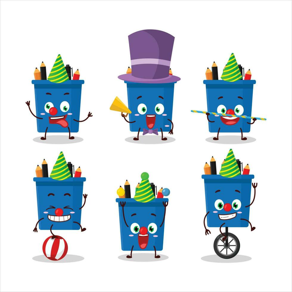 Cartoon character of office pencil stand with various circus shows vector