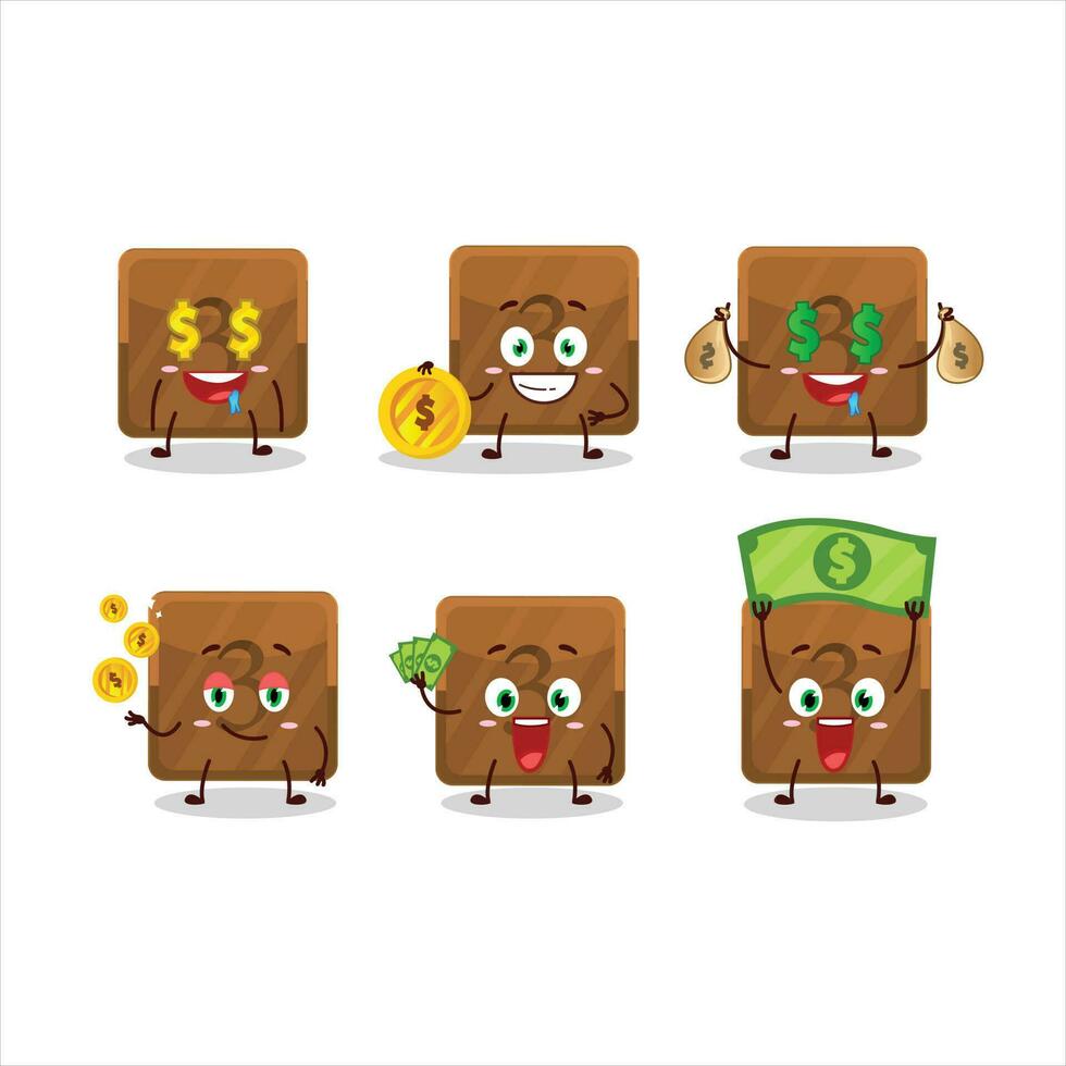 Third first button cartoon character with cute emoticon bring money vector