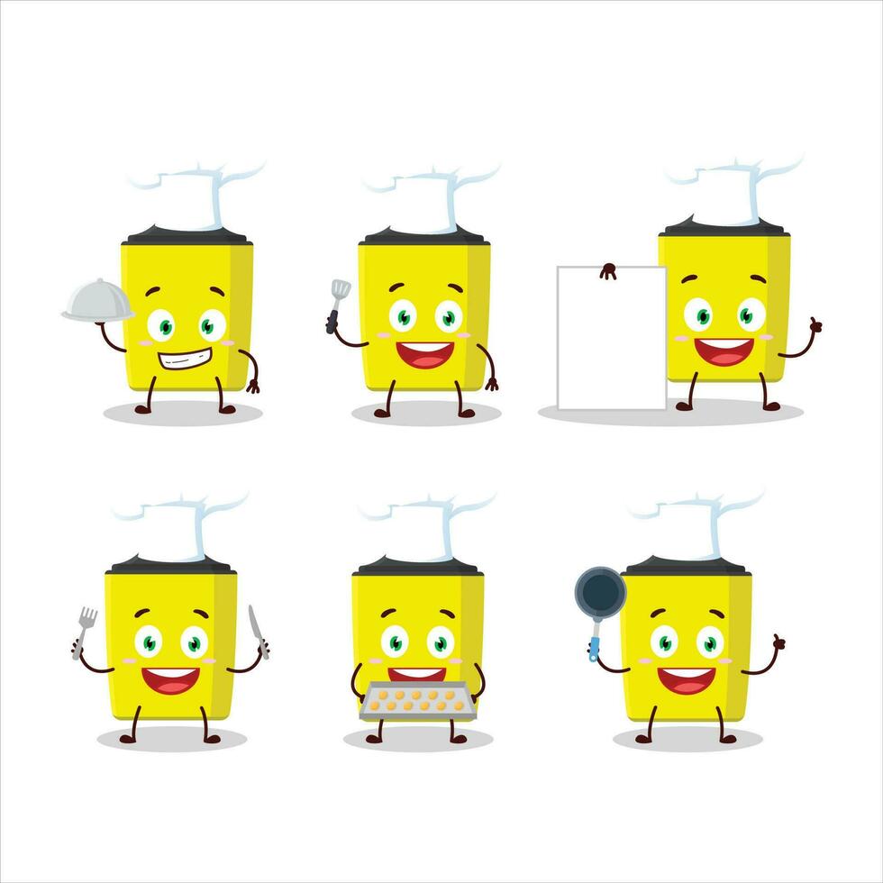 Cartoon character of yellow highlighter with various chef emoticons vector