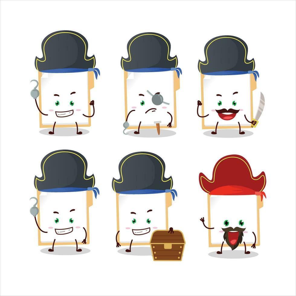 dibujos animados personaje de marrón Manila carpeta con varios piratas emoticones vector