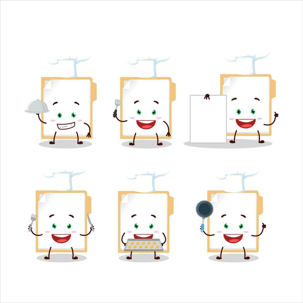 dibujos animados personaje de marrón Manila carpeta con varios cocinero emoticones vector