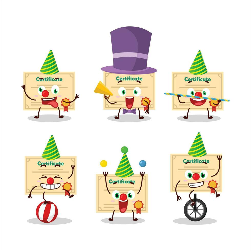 Cartoon character of certificate paper with various circus shows vector