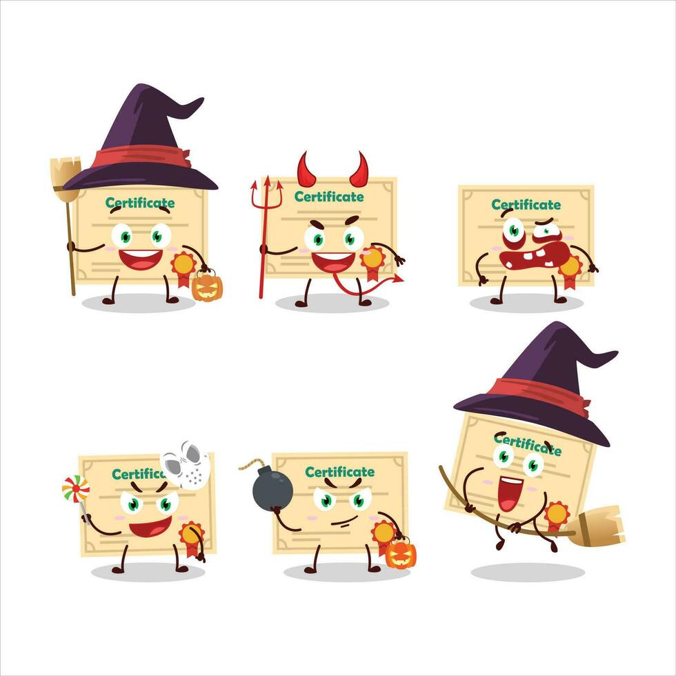 Halloween expression emoticons with cartoon character of certificate paper vector