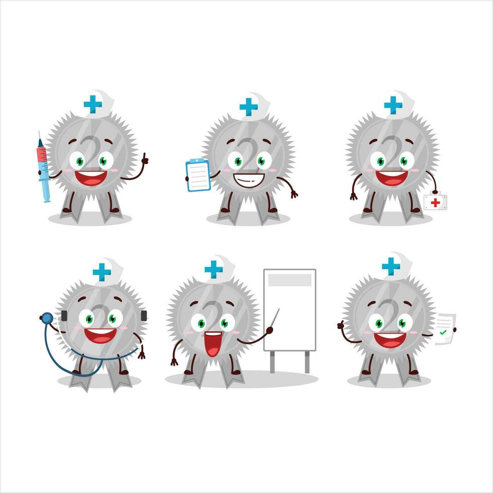 médico profesión emoticon con plata medallas cinta dibujos animados personaje vector