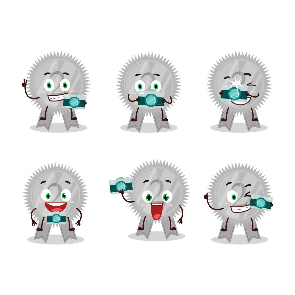 Photographer profession emoticon with silver medals ribbon cartoon character vector