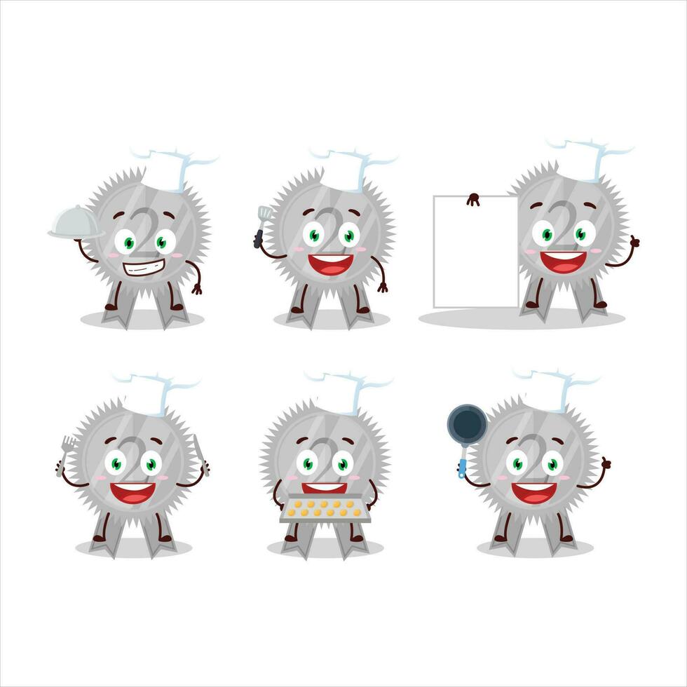 Cartoon character of silver medals ribbon with various chef emoticons vector