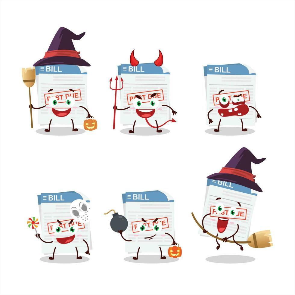 Halloween expression emoticons with cartoon character of bill paper vector