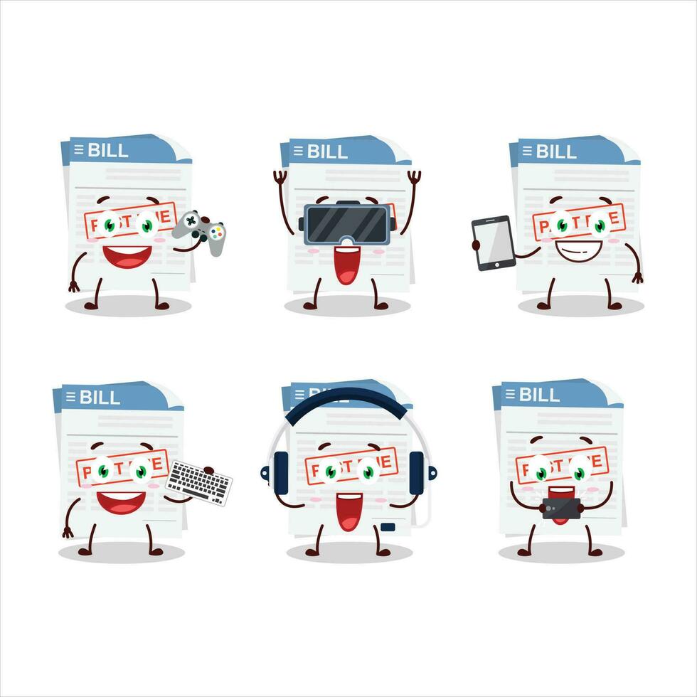 Bill paper cartoon character are playing games with various cute emoticons vector