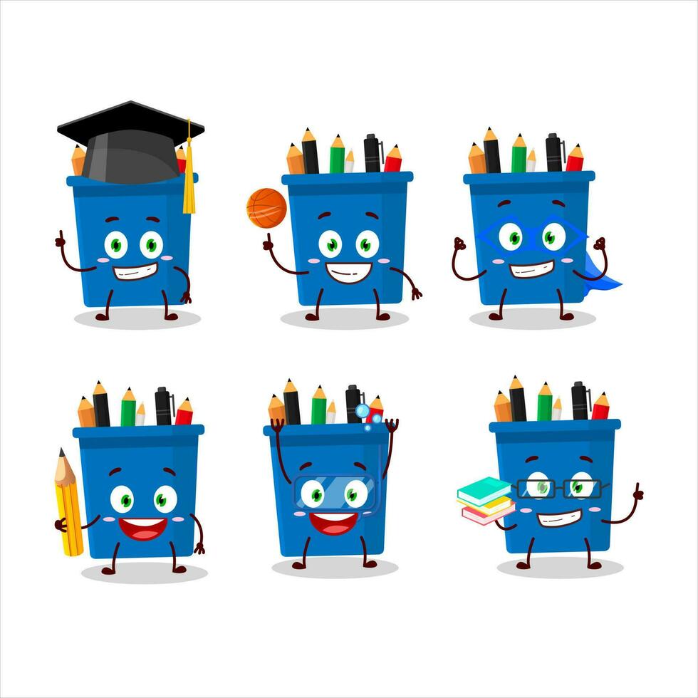 School student of office pencil stand cartoon character with various expressions vector