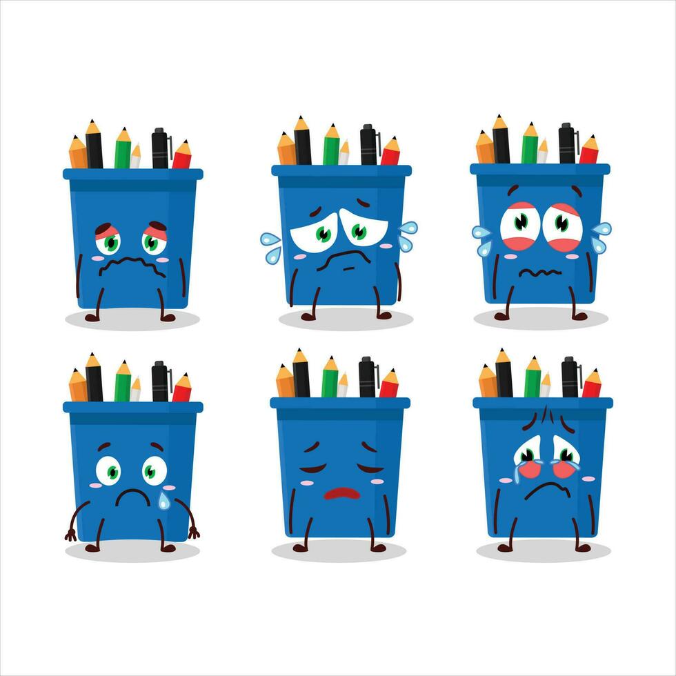 Office pencil stand cartoon character with sad expression vector