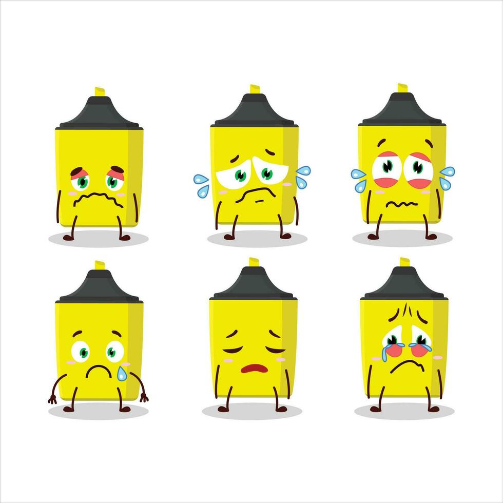 Yellow highlighter cartoon character with sad expression vector