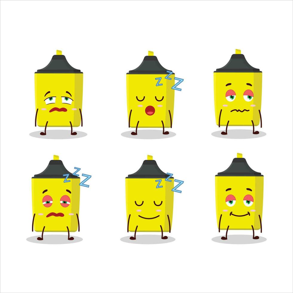 dibujos animados personaje de amarillo resaltador con soñoliento expresión vector