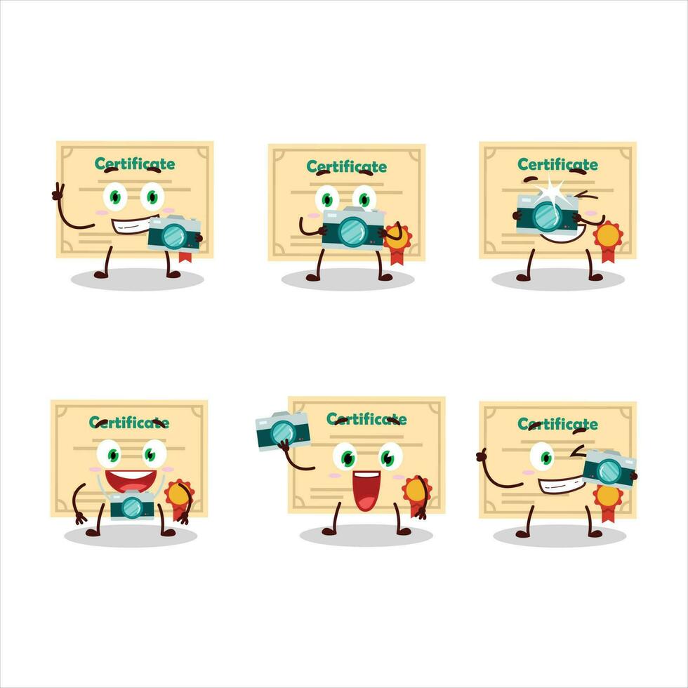 Photographer profession emoticon with certificate paper cartoon character vector
