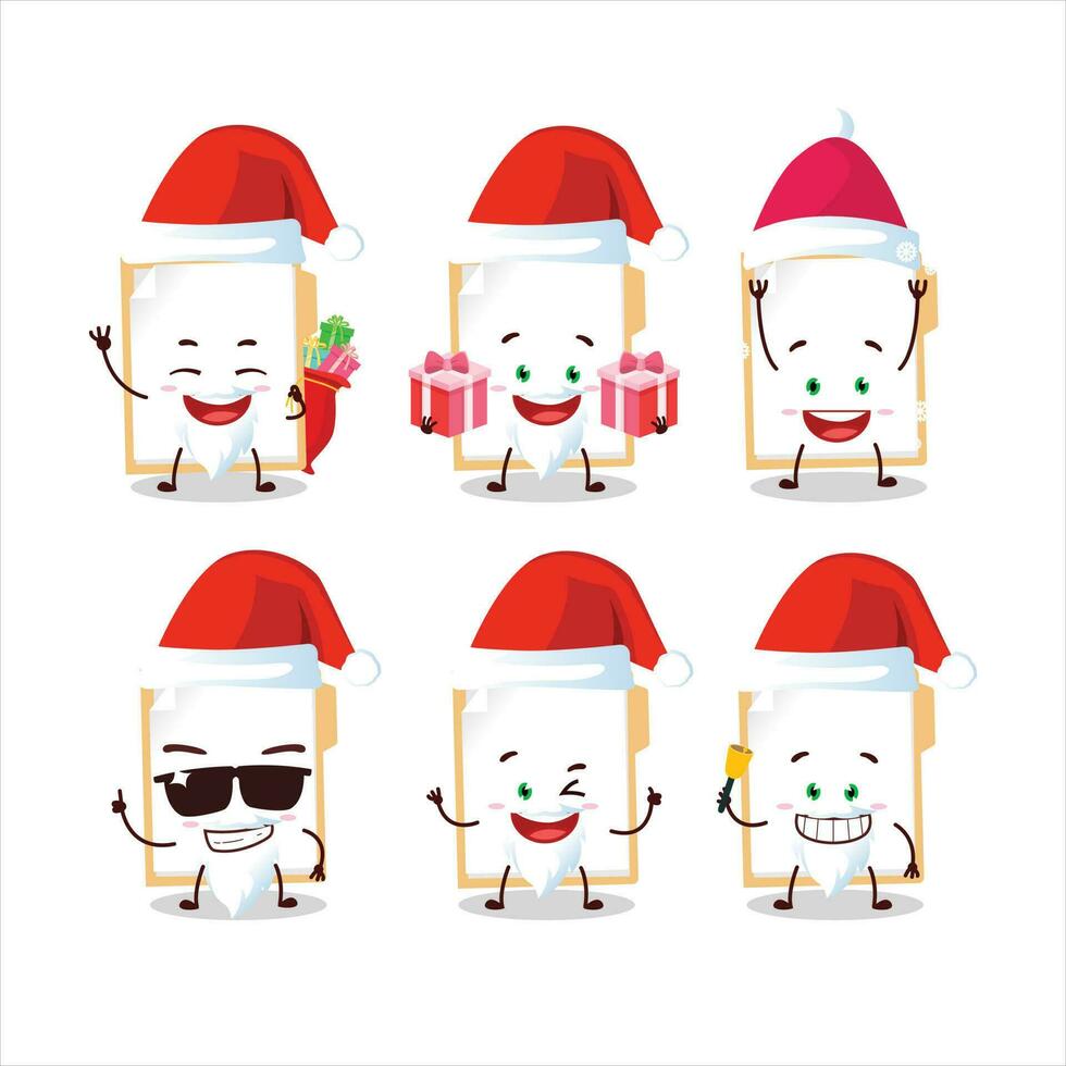 Papa Noel claus emoticones con marrón Manila carpeta dibujos animados personaje vector