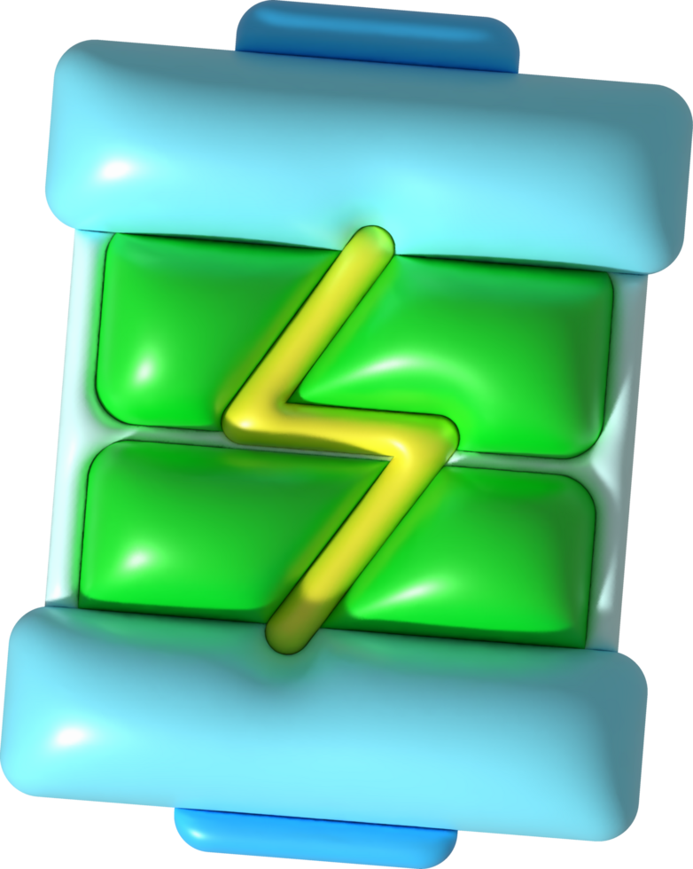 illustration 3D. Battery power with full charge level. electrical energy accumulator minimalist style icon png