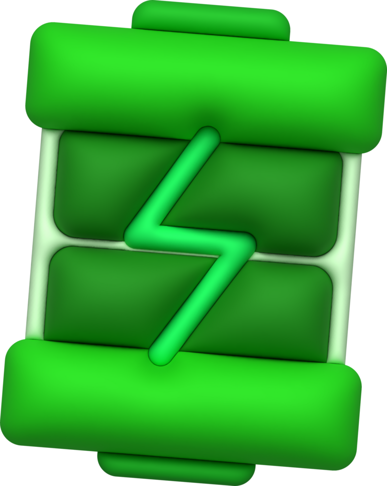 illustration 3D. Battery power with full charge level. electrical energy accumulator minimalist style icon png